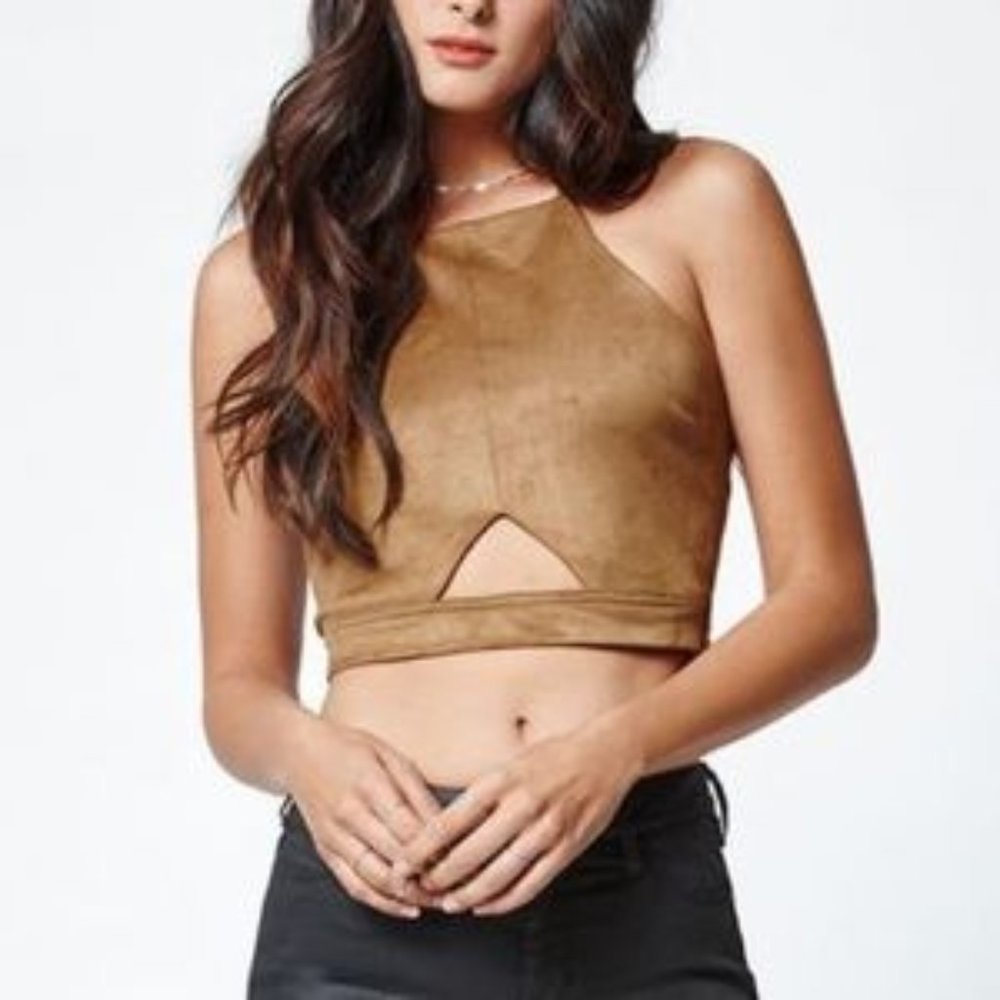 Kendall + Kylie faux suede crop top size Medium midriff halter